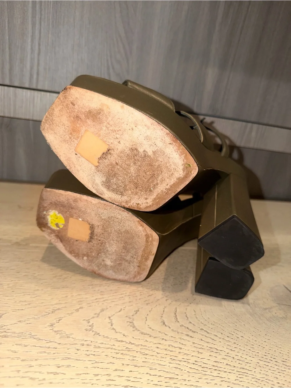 Jimmy Choo Olive Green Leather Platform Sandals
